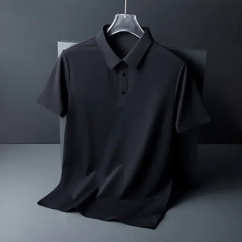 Summer Ice Silk Polo Shirt High-End T-Shirt Solid Color New Half Sleeve Non-Marking Casual Lapels Business Thin Menswear 7XL 8XL