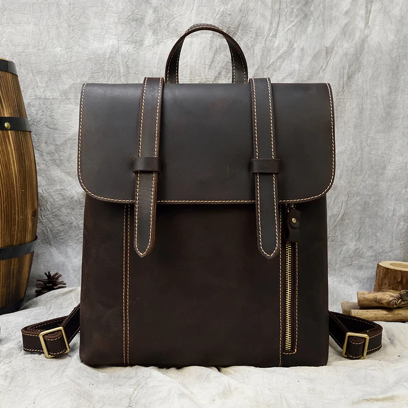 

Leather Shoulder Bag Backpack Bag Cowhide Large Capacity Leisure Daypack Fashion Travel Backpacks Men Women School Bags