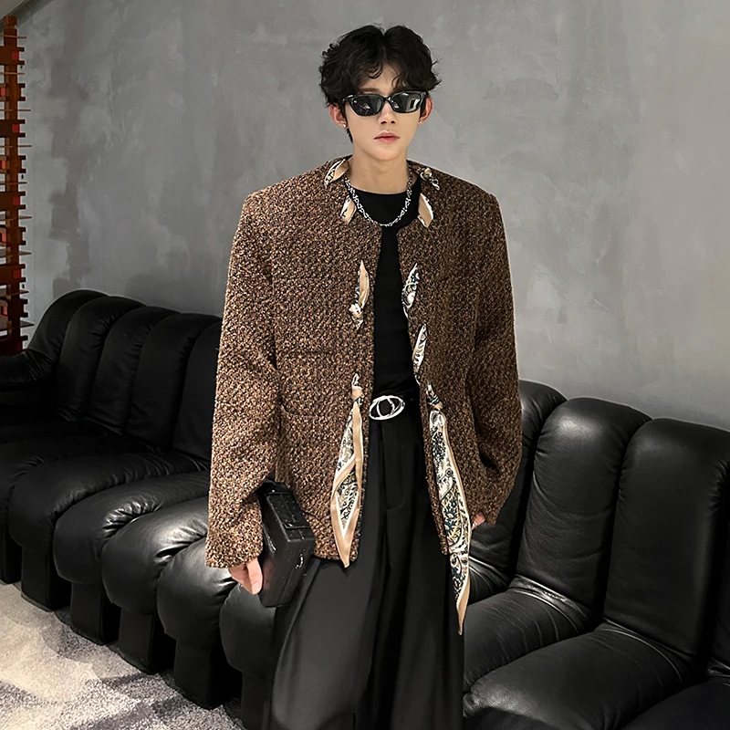 

Мужское вязаное шерстяное пальто на осень-зиму в стиле ретро, цвет кофе, с шелковым шарфом, простое, с длинными рукавами, для подростков