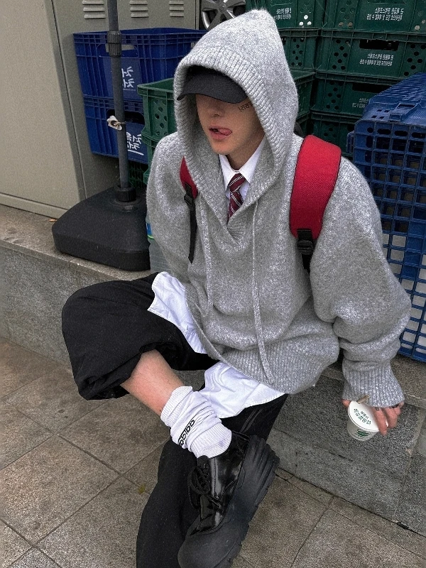 

American Sle Cleanfit Knitted Hoodie Men's Loose Retro Couple Sweater Comfortable Breathable Warmth Zipper Design Long Sve