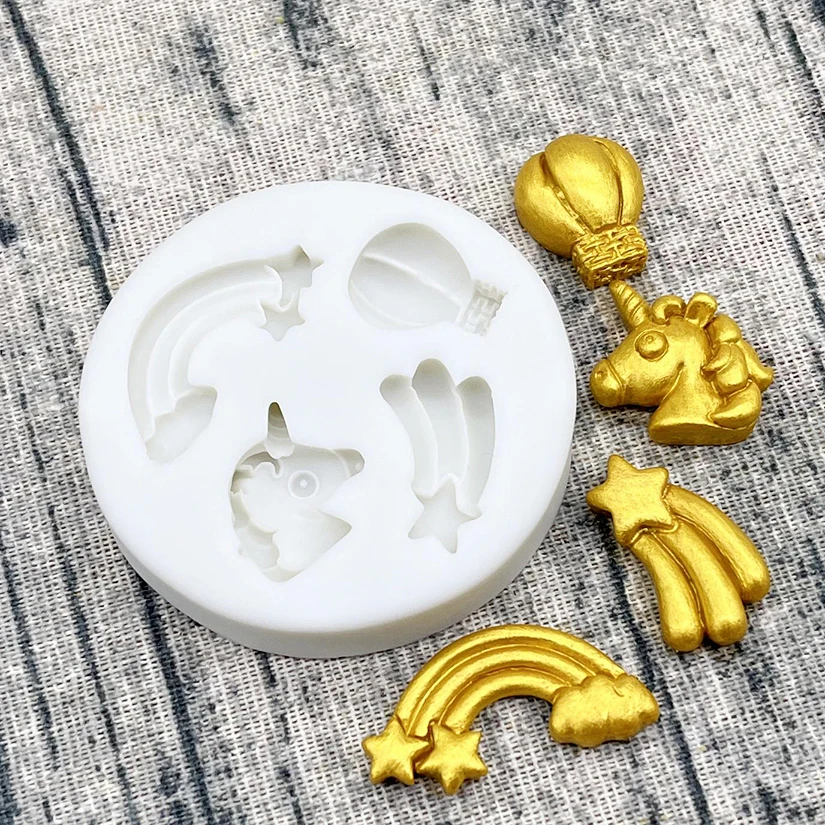 Unicorn Meteor Rainbow Hot Air Balloon Silicone Sugarcraft Mold Chocolate Cupcake Baking Mold Fondant Cake Decorating Tools