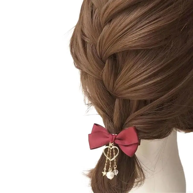 P88A Klip datar lucu Hairpin Y2K Balletcore Hiasan Hiasan Hiasan Tunduk Aksesoris Bow Bow Pearls Lucu