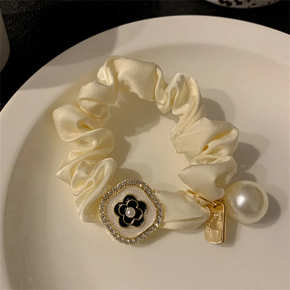 Rose Hair Rope Bling Bling Rhinestone Elastic Hair Bands Elegant Pearl Scrunchies For Women Girl Ponytail Rope Fashion Headdress