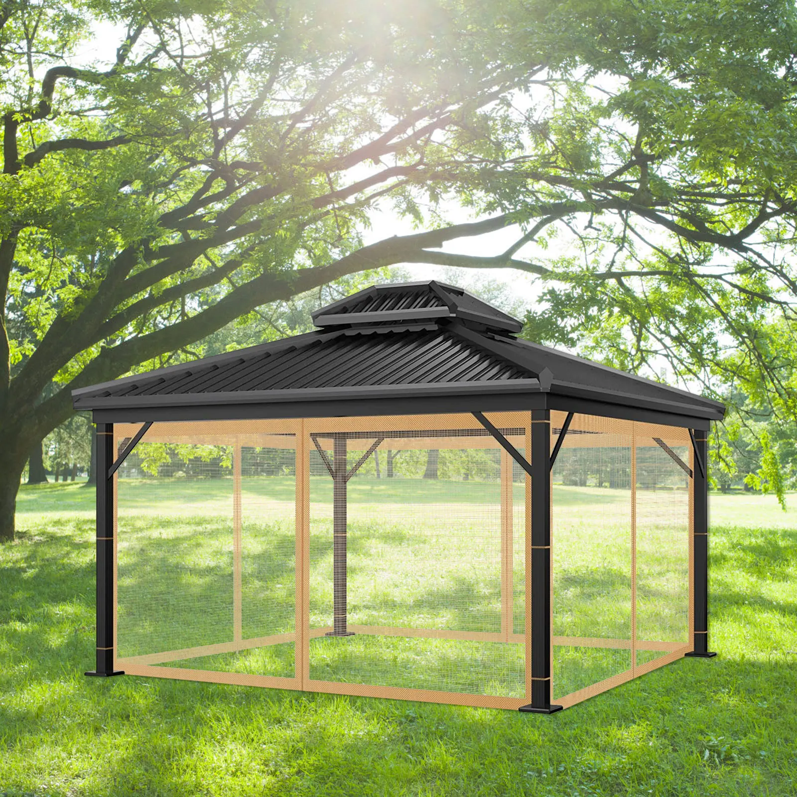 Moskitonetz für Gartenpavillon, Outdoor-Überdachung, Insektennetz mit Reißverschlüssen, Moskitovorhang für Garten und Terrasse, Moskitonetzgewebe – Detail 13