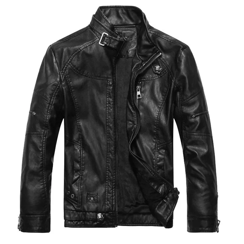 Manteau en cuir épais de moto pour hommes, veste en cuir, manteau d'équitation de motard, velours plus, chaud, hiver