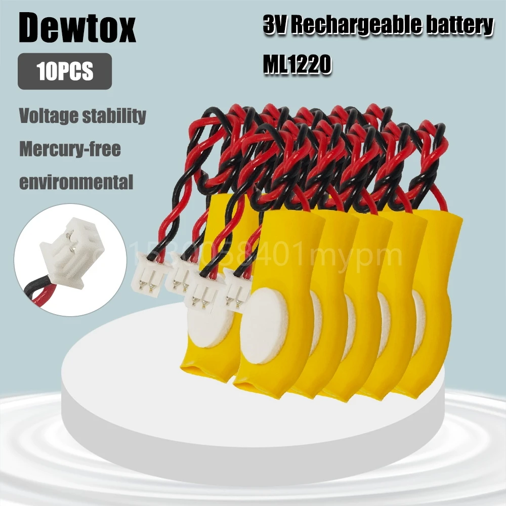10PCS Dewtox ML1220 3V Motherboard CMOS Rechargeable Lithium Battery for Environmental Protection Air Conditioner