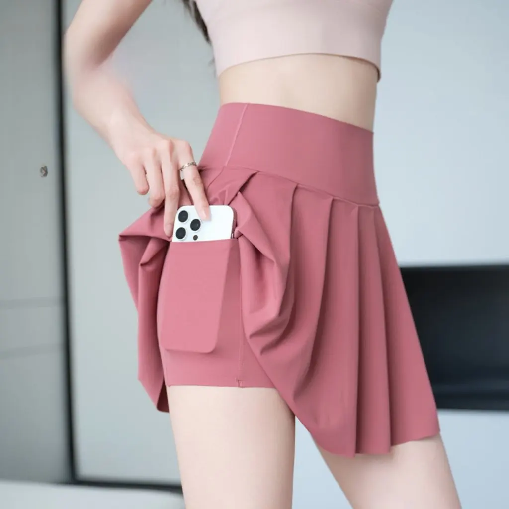 

Women's Pocket Pleated Skirt Anti-Exposure Outdoor Sports Tennis Skirt Thin Large Size Yoga Pants Outer Wear Tight Fit