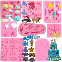 Ocean Theme Silicone Cake Mold Starfish Shell Conch Seahorse Dolphin Cupcake Toppers Chocolate Fondant Candy Cake Decoration