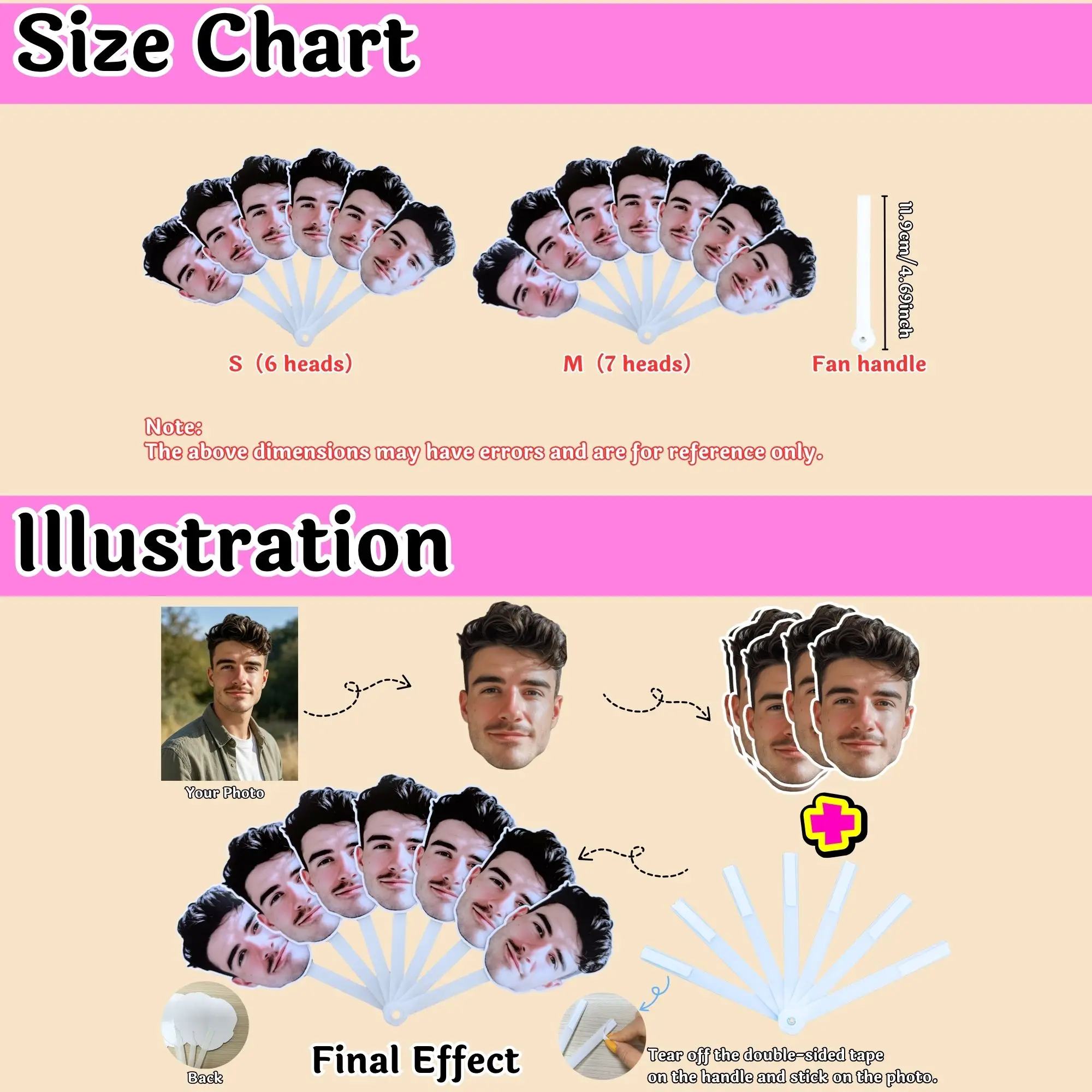 Custom Photo Hand Fan Personalized Face Portrait Folding Fan Wedding Party Birthday Photo Props Party Souvenirs