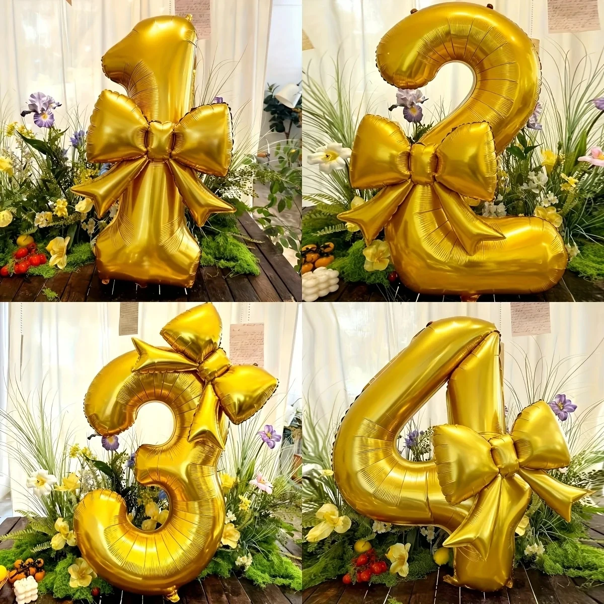 2 Stück/Set 32 Zoll Goldene Schleifenform-Folienballons Hochzeit Geburtstag Party Dekoration Jubiläum Deko Foto-Requisiten Party-Zubehör