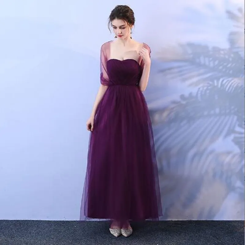 Purple A-Line Sleeveless Bridesmaid Dresses Floor-Length Simple Tulle Long Vestidos Bridesmaid Skirt  Prom Gown