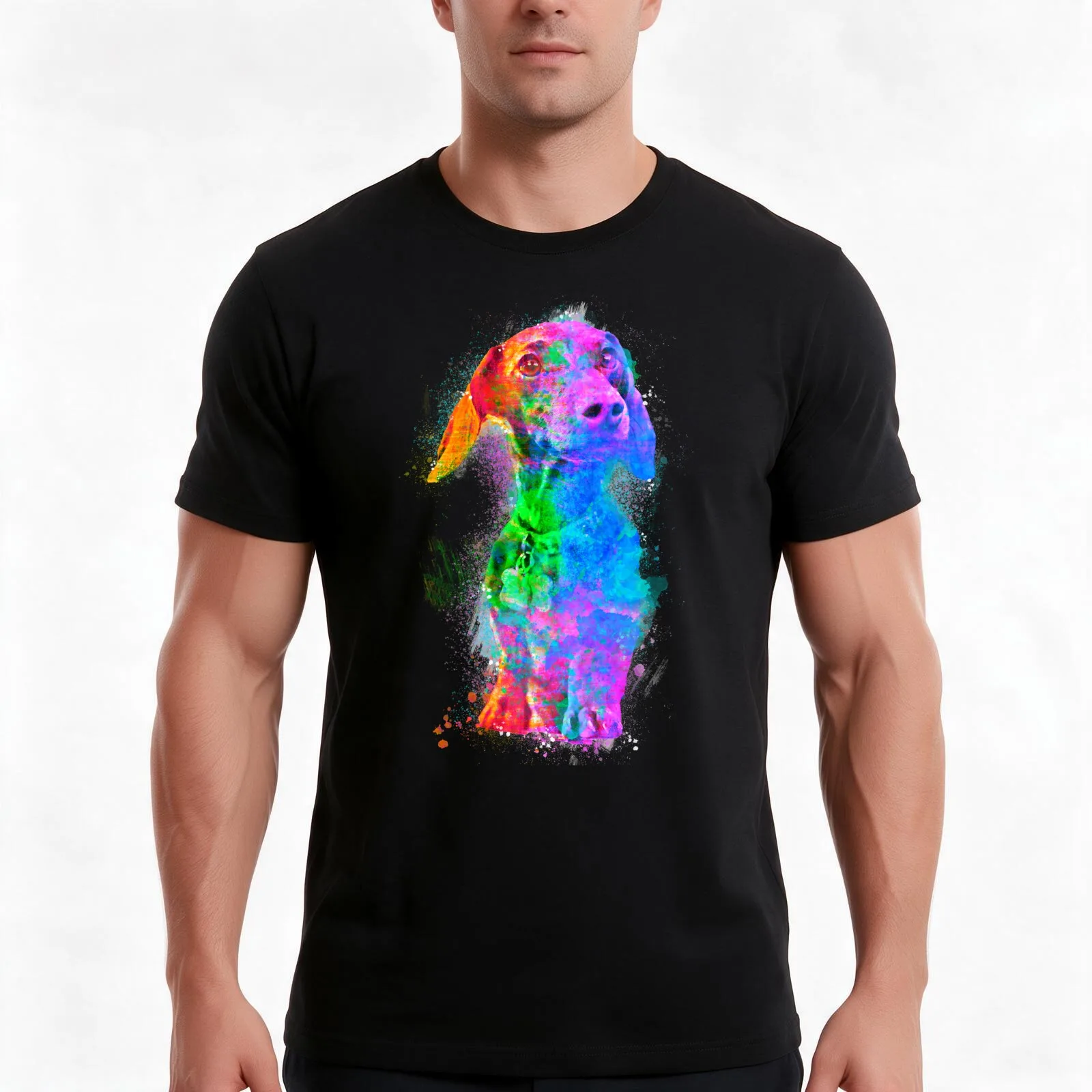 Weenie Dog Dachshund Splash Art T-Shirt Summer Casual Cotton Tee Oversized Streetwear Tops Vintage Graphic Print 100% Cotton