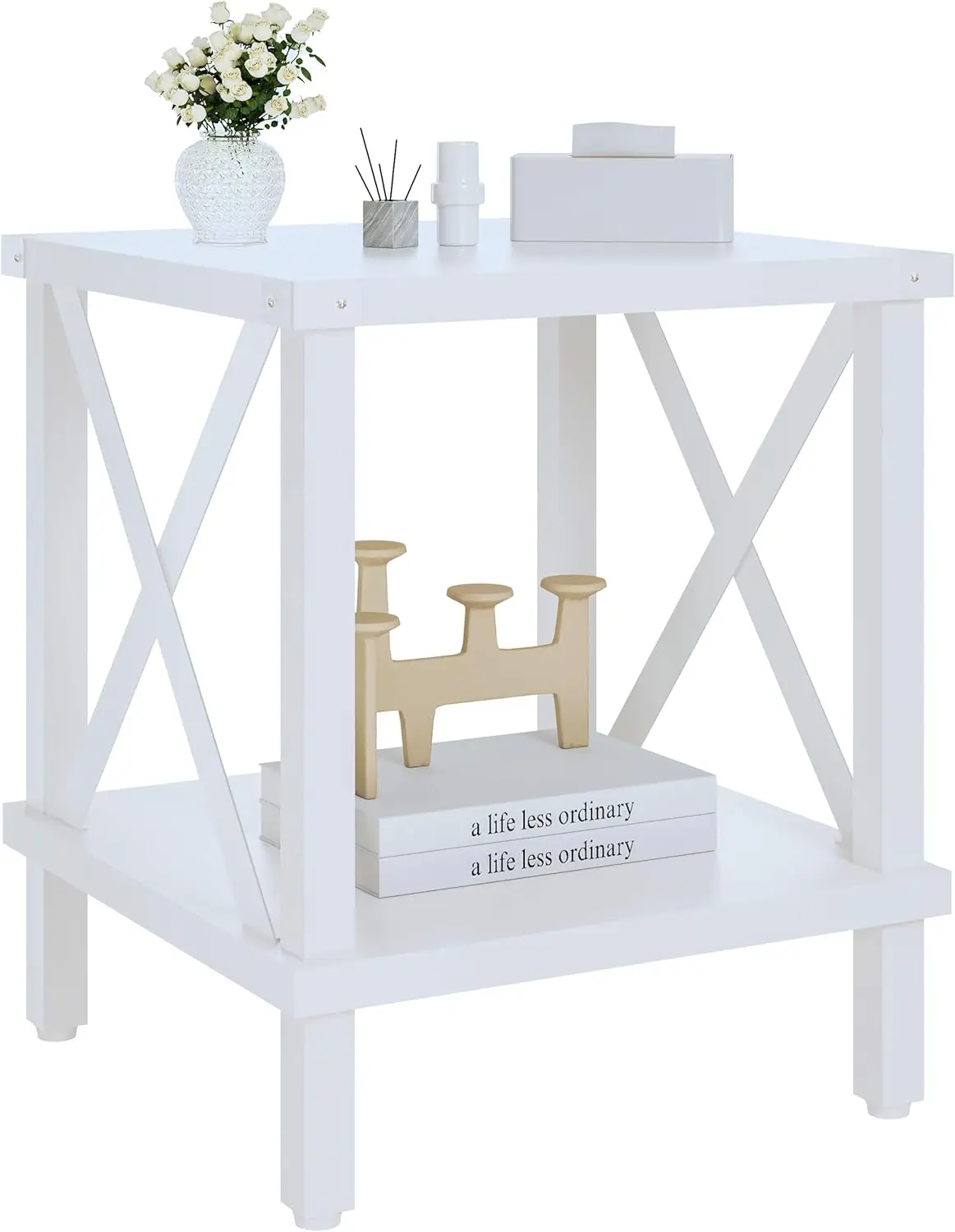 

Large End Table Farmhouse Side Table Industrial Style Sofa Table Metal X Accent Wood Coffee Table NightStand with Storage She