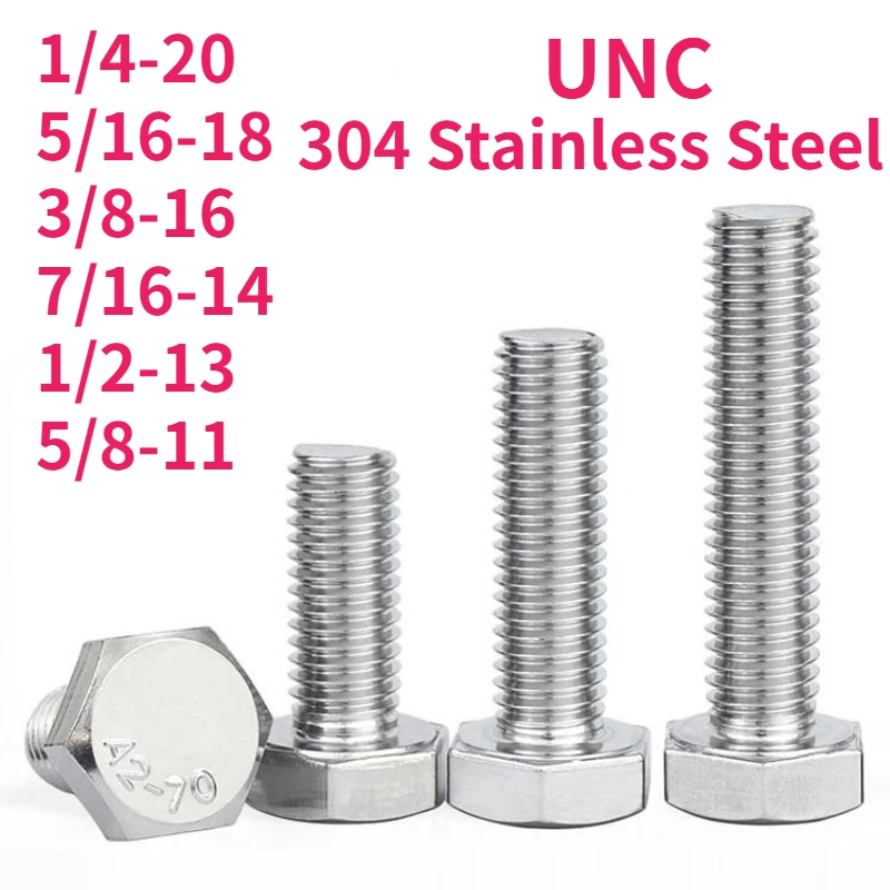 

UNC 1/4-20 5/16-18 3/8-16 7/16-14 1/2-13 5/8-11 A2-70 304 Stainless Steel External Hex Screws Outer Hexagon Head Bolt