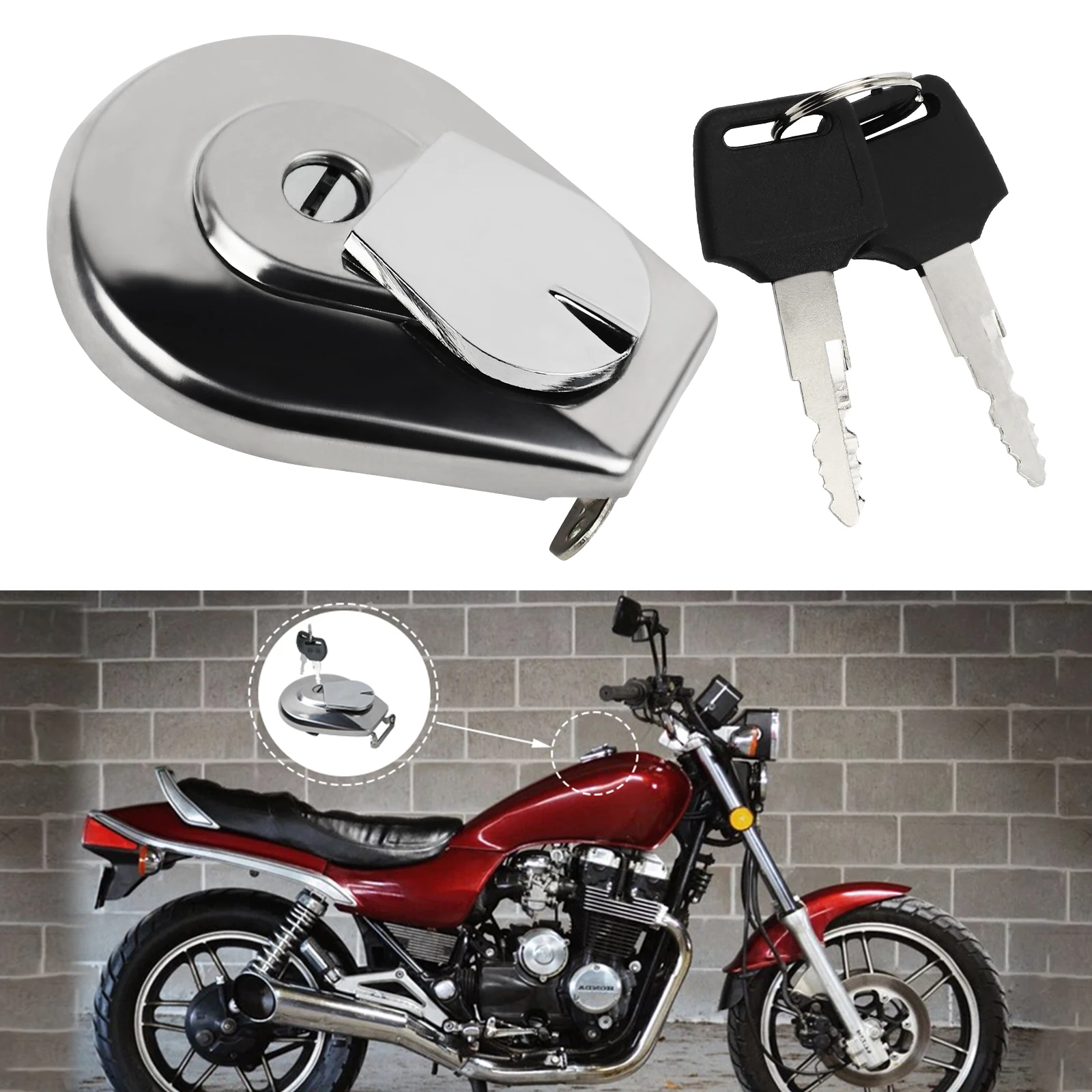 Chrome Fuel Gas Cap Tank Cap Cover Lock with key for Honda VF700 VF750 VT500 VT700 VT750 GL1500 VF1100 CB700 CB750 CB650 CB250