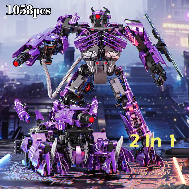 

New 2 in 1 1058pcs Mecha Warrior Model Building Blocks Set Assembling Robot Puzzle Ornaments T2097 MOC Bricks Toys Boys Gifts