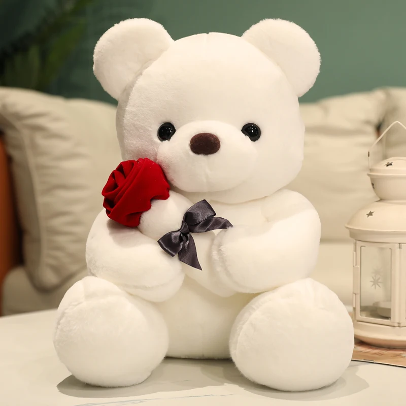 Kawaii Teddy Bear with Roses Plush Toy Soft Bear Stuffed Doll Romantic Gift for Lover Home Decor Valentine\'s Day Gifts for Girls