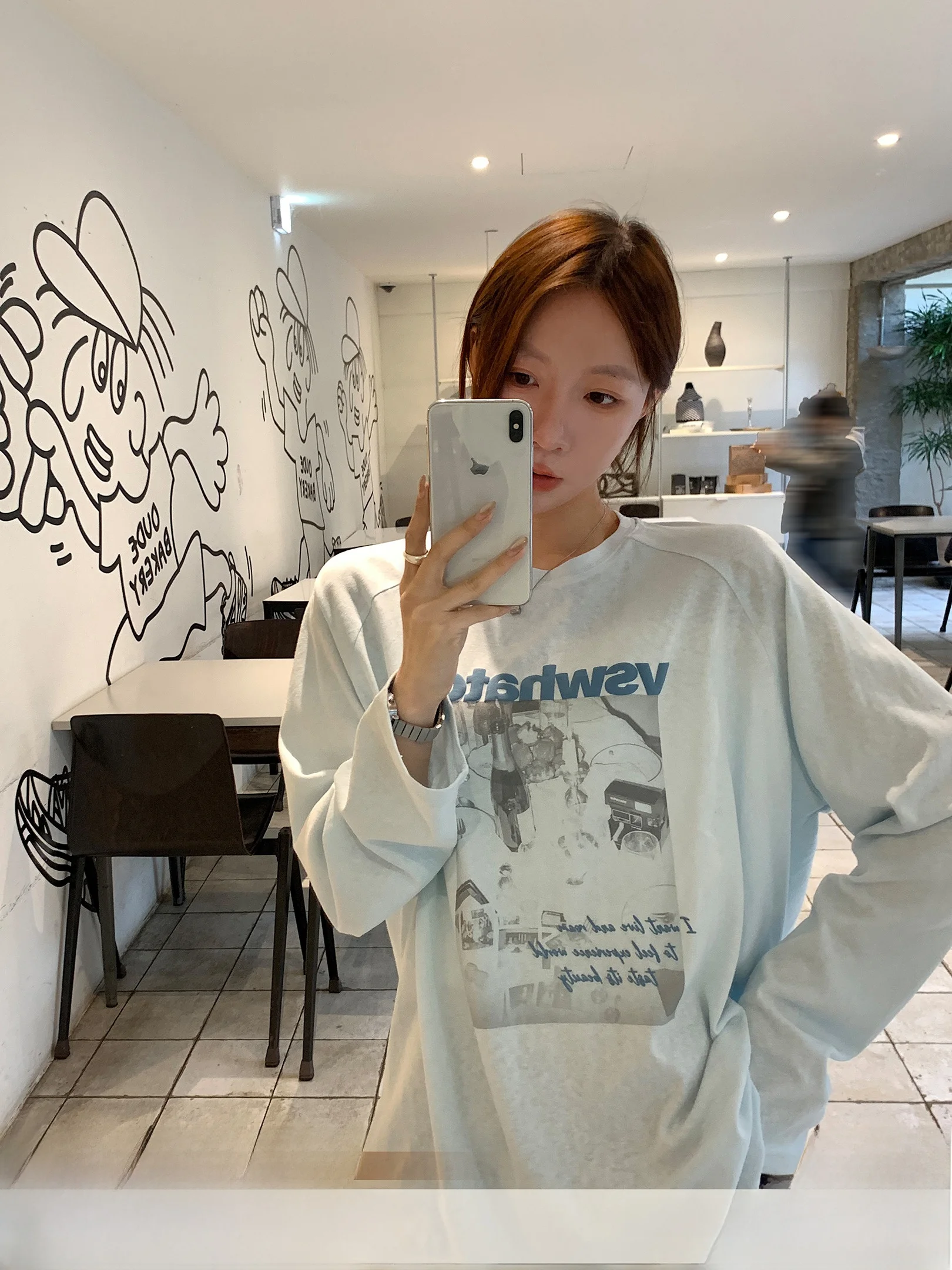 

VS What Salt Particle Print Long Sve Women's T-irt Base irt Cover up Casual Loose Fit Cotton Polyester Blend