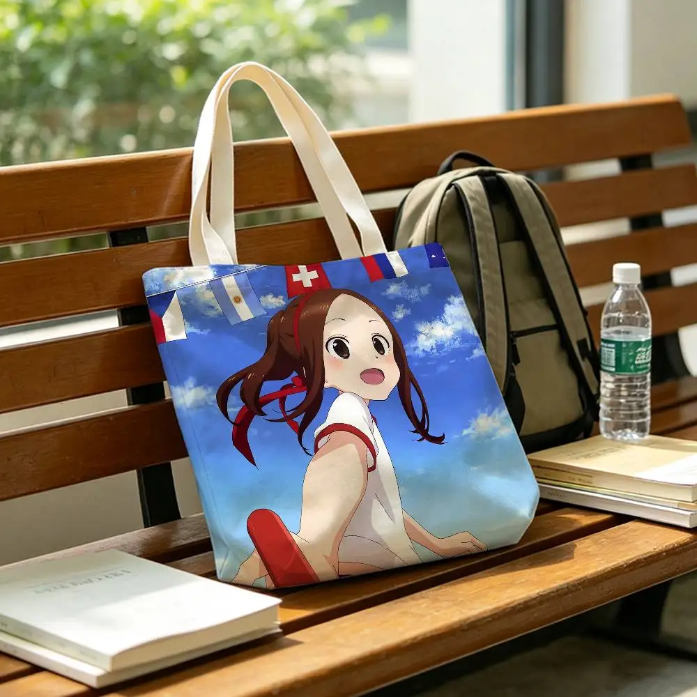 Teasing Master Takagi-san T-Takagi Large Capacity Cotton Polyester Zipper Tote Shoulder Bag