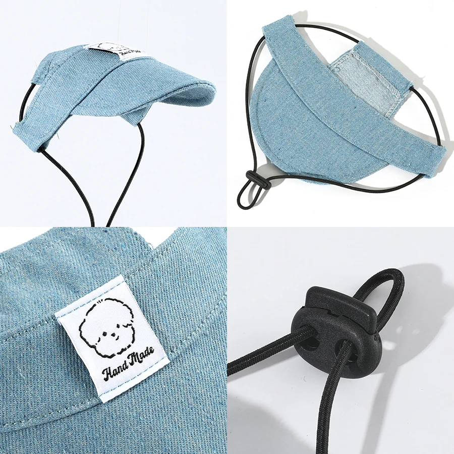 Kimpets Pet Cat Dog Accessories Going Out Denim Sun Hat Pet Ear Dew Sun Protection Cartoon Cute Photo Hat Pet Supplies