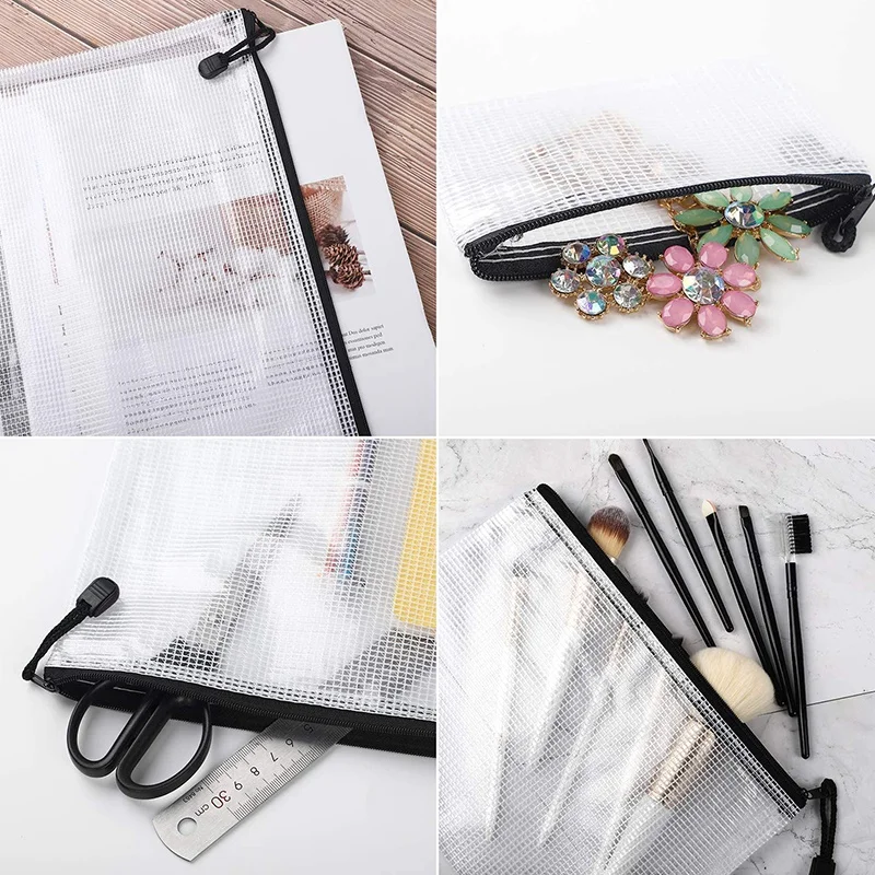 18Pcs Mesh Zipper Pouch Document Bag, 8 Assorted Size, Waterproof Plastic Zip File Folders, Multipurpose for Office,Home