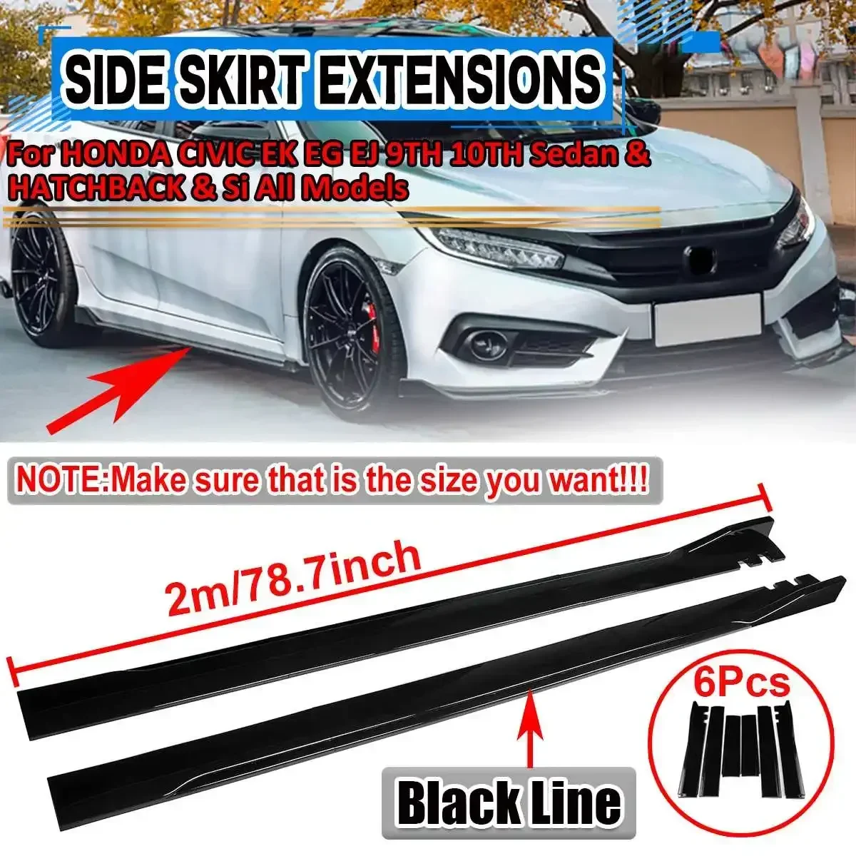 

2m Car Side Skirt Splitter Extension Rocker Panels Bumper For HONDA For CIVIC For Accord 9TH 10TH For FIT For Jazz Body Kit