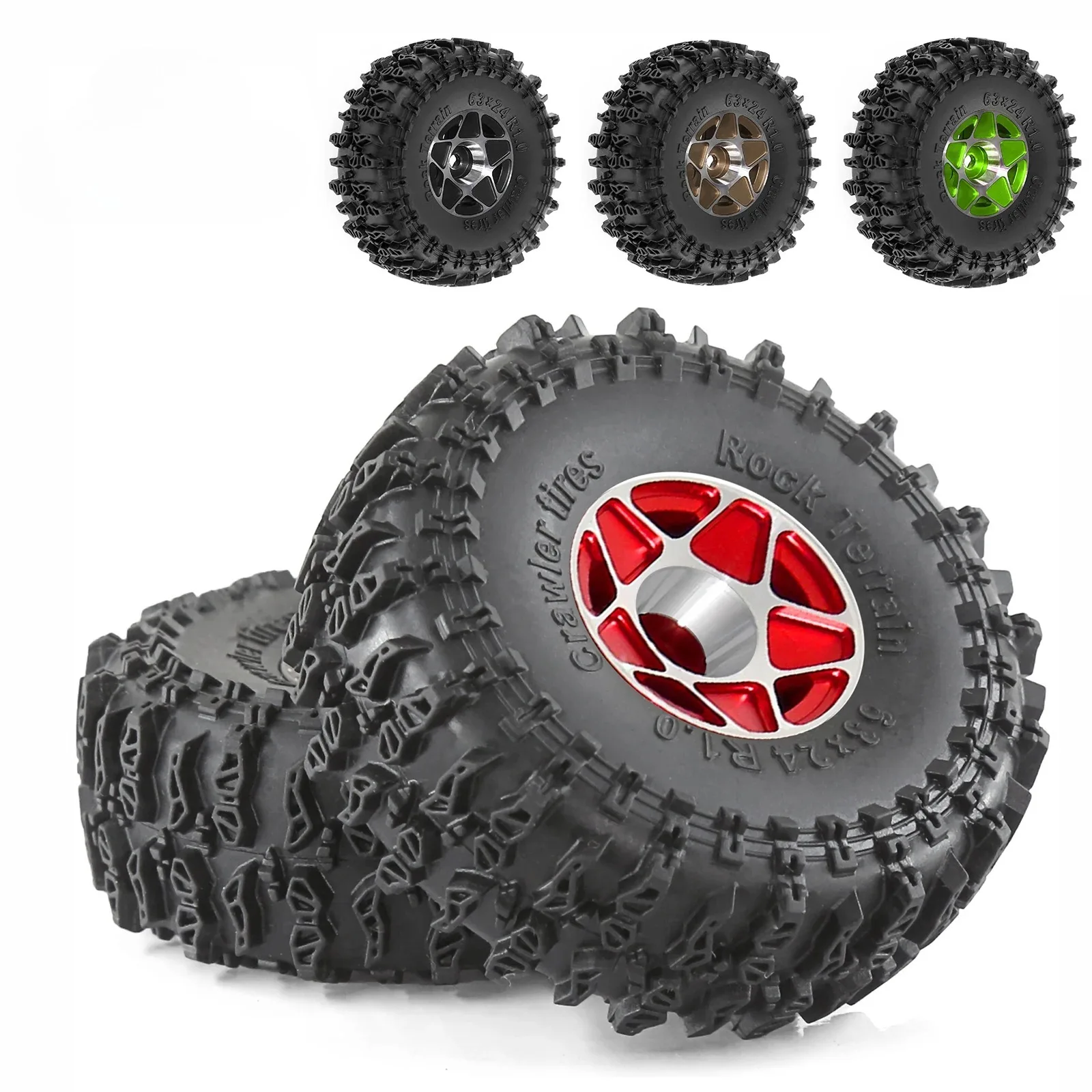 

4pcs 63mm Metal 1.0" Beadlock Wheel Rim Rubber Tire Set for 1/18 1/24 RC Crawler Axial SCX24 AX24 TRX4M FCX24 Upgrade Parts