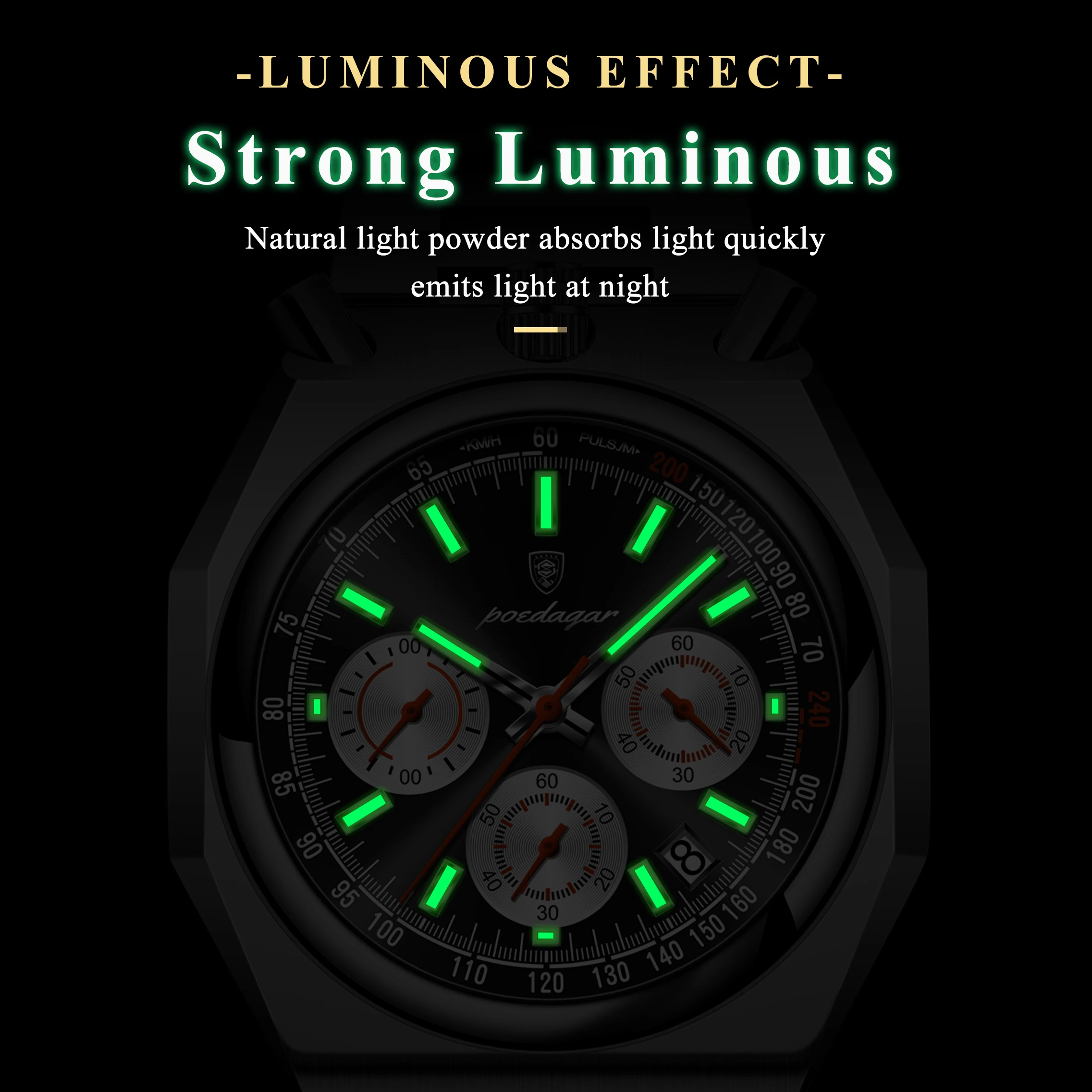 POEDAGAR الفاخرة كوارتز رجل ساعة اليد الفولاذ المقاوم للصدأ مقاوم للماء مضيئة ساعة رجالية كرونوغراف تاريخ موضة ساعات رجالية Reloj