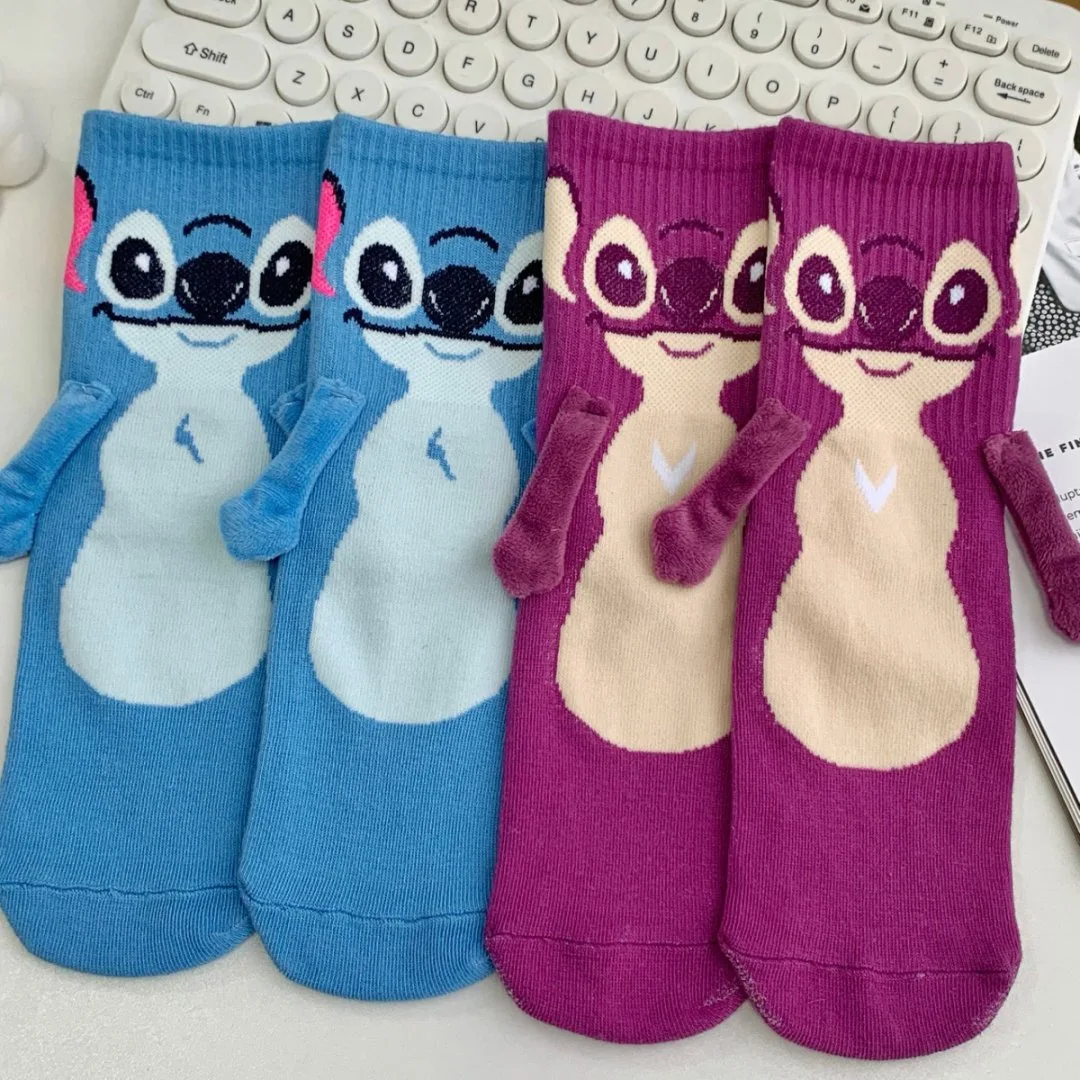 

2 Pairs Stitch Disney Socks Cute Cartoon Anime Four Seasons Warm Socks Boy Girl Trendy Colorful Stitch Trendy Long Socks Gifts