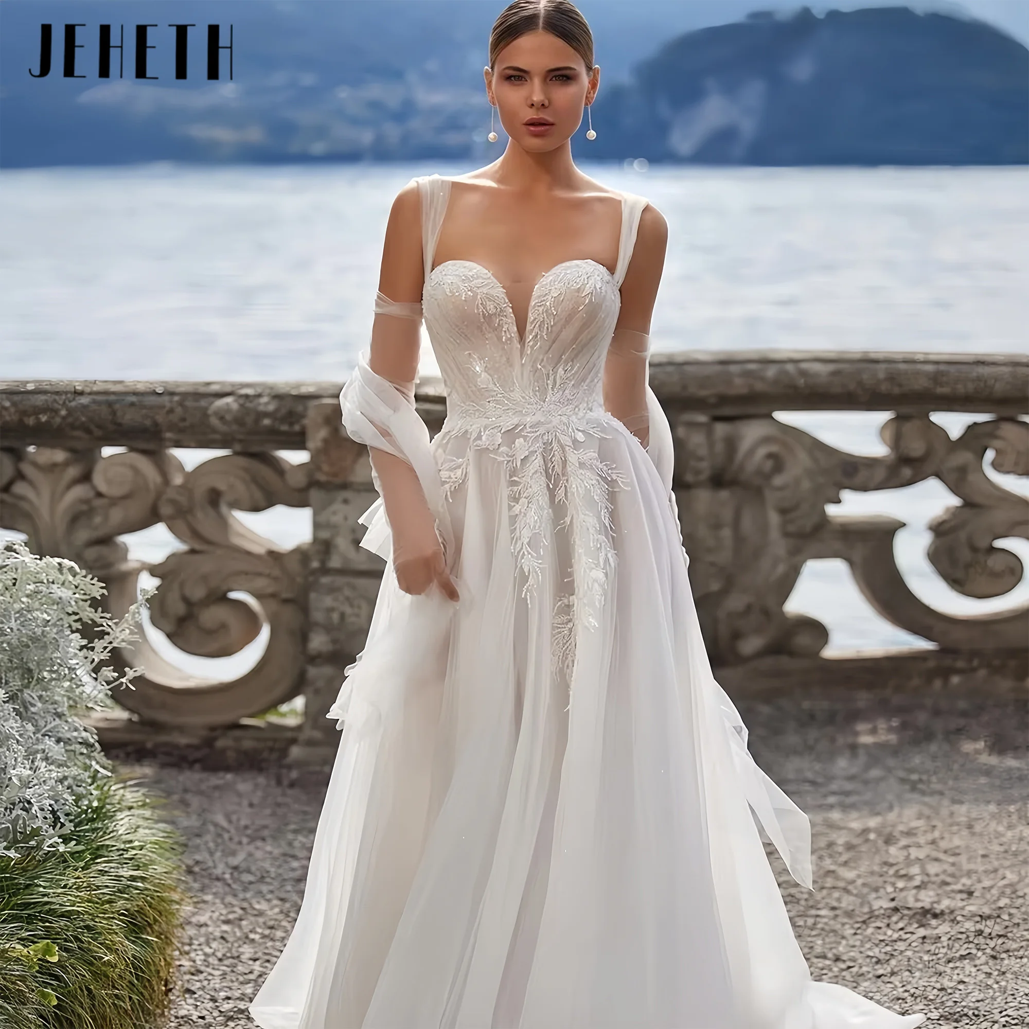 

Charming Wedding Dresses A Line Tulle Tiered Bridal Gowns Lace Appliques Gorgeous Robes Glamorous Vestidos De Novia Customized