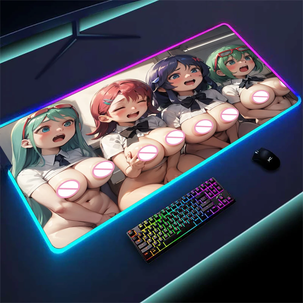 RGB Mouse Pad with Tits Gamer Carpet Uncensored Hentai Chest Mousepad Nsfw Custom Size Mouse Pads Desk Accessories Backlight