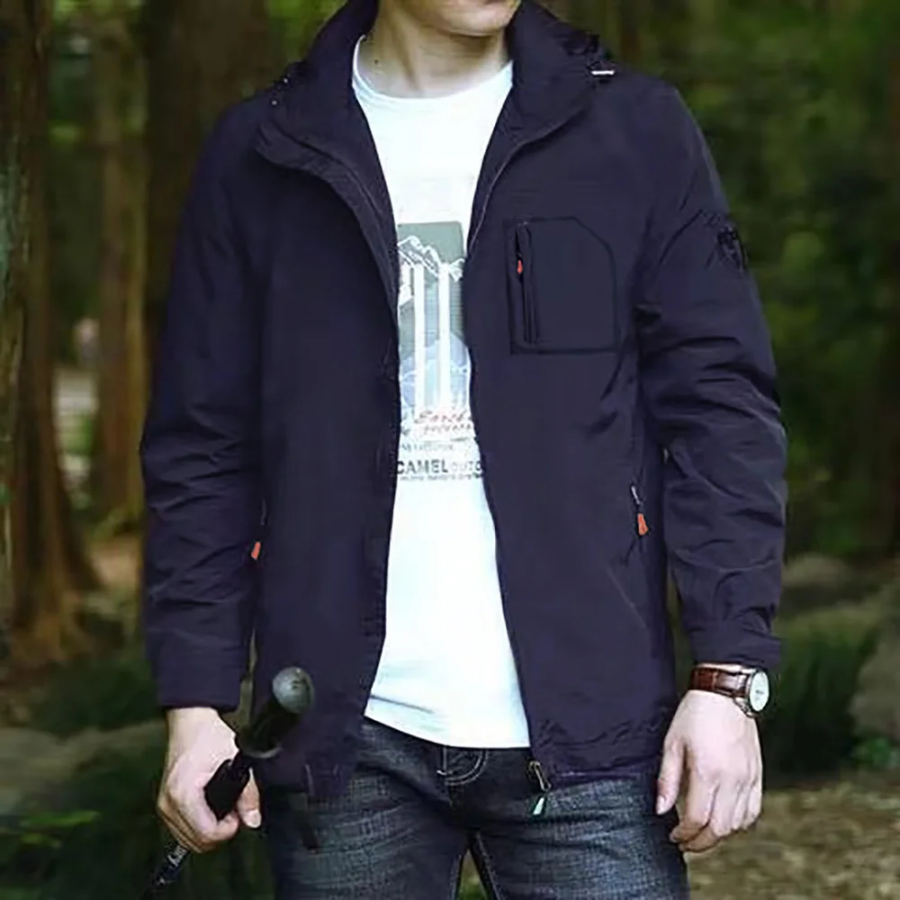 Herren-Outdoor-Jacke, winddicht, wasserdicht, mit Kapuze, Camping, Klettern, Oberbekleidung, einfarbig, Reißverschluss, stilvolle Wanderjacken