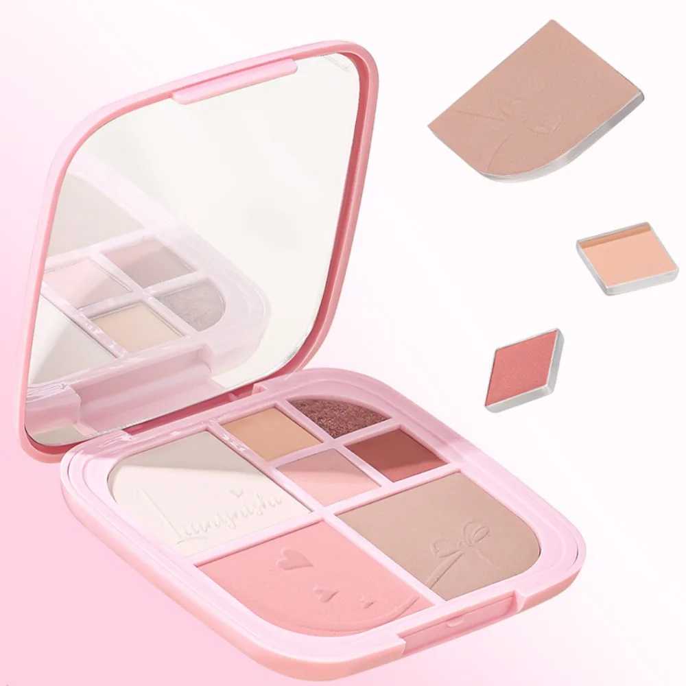 Illumina l'ombretto, cosmetici, polvere per ombreggiatura, evidenziazione artistica, disco in polvere, lunga durata, con specchio, tavolozza per il viso a 7 colori