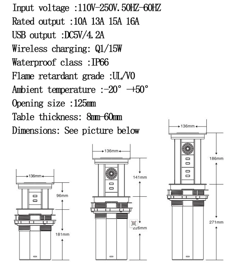 Imagem -03 - Padrão Inteligente Elevador Elétrico Soquete Impermeável Desktop sem Fio Carregamento Usb Mesa de Cozinha Bancada Tomada Ip65 ue