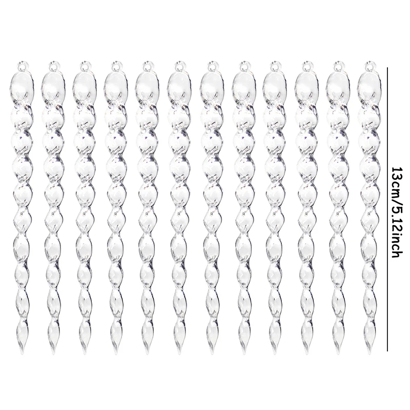 12/24/60pcs 13cm Christmas Tree Crystal Pendant Transparent Simulation Icicles Christmas Decor Hanging Pendant New Year Gift
