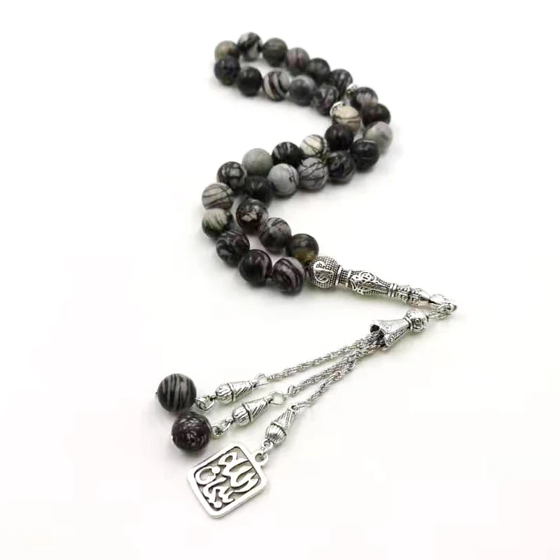 Tasbih Black Network Jasper stone Mashallah Pendant Eid ramadan gift misbaha prayer beads Arabic fashion Rosary