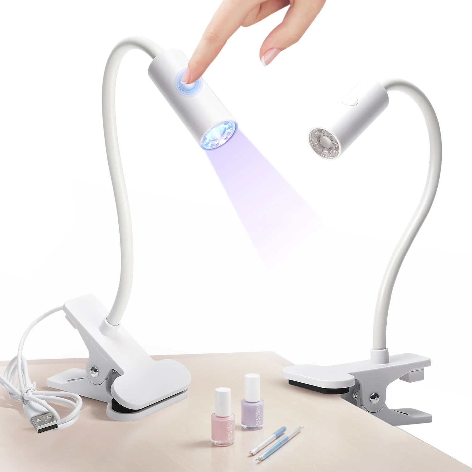 UV LED Light For Fast Gel Nails Polish Drying Lamp 360 Flexible Clip-on Desk Clip Mini USB Portable Nail Dryer For Home Salon