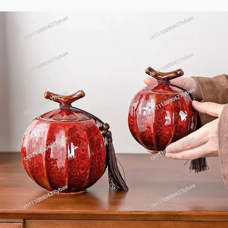 Kiln Changes Ceramic Tea Can Tea Caddy Moisture Proof Sealed Jar Storage Candy Jar Teas Containers Storage Box Organizer
