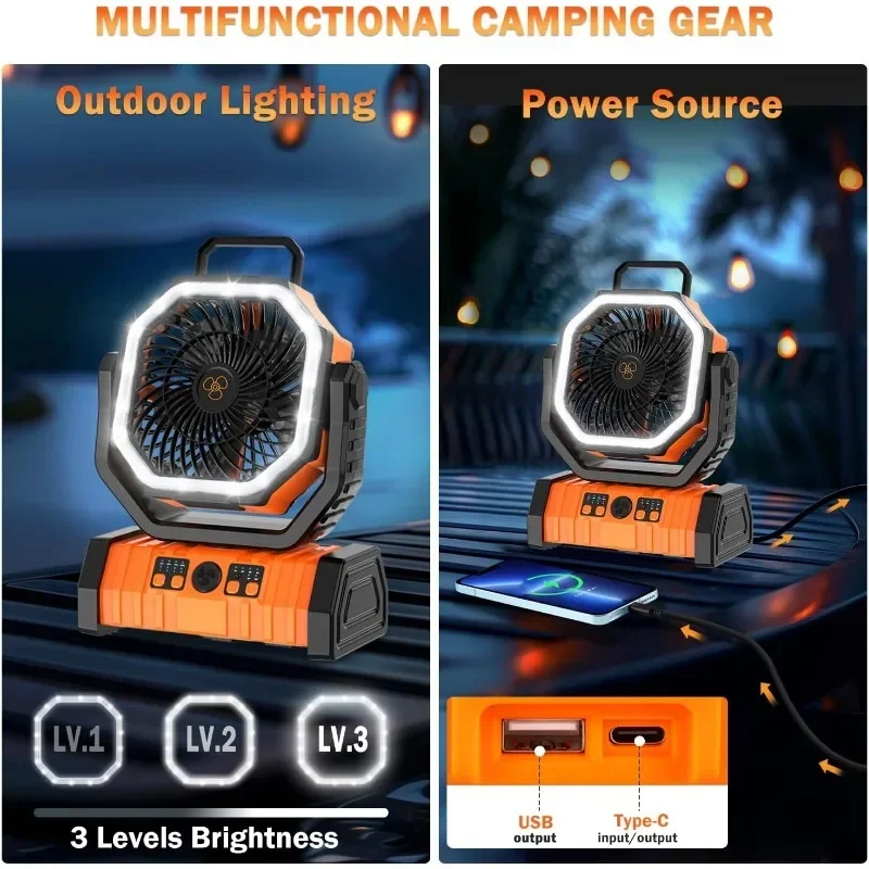 ZioeYiue ventilatore da campeggio ricaricabile grande alimentato a batteria portatile con telecomando ventilatore Cordless per tenda Picnic all'aperto