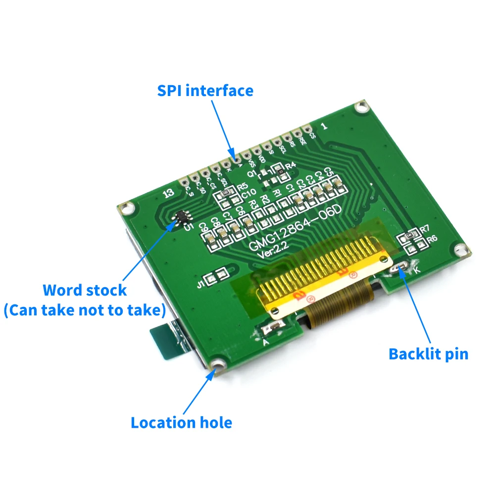 Lcd12864 12864-06D, 12864, LCD module, COG, with Chinese font, dot matrix screen, SPI interface