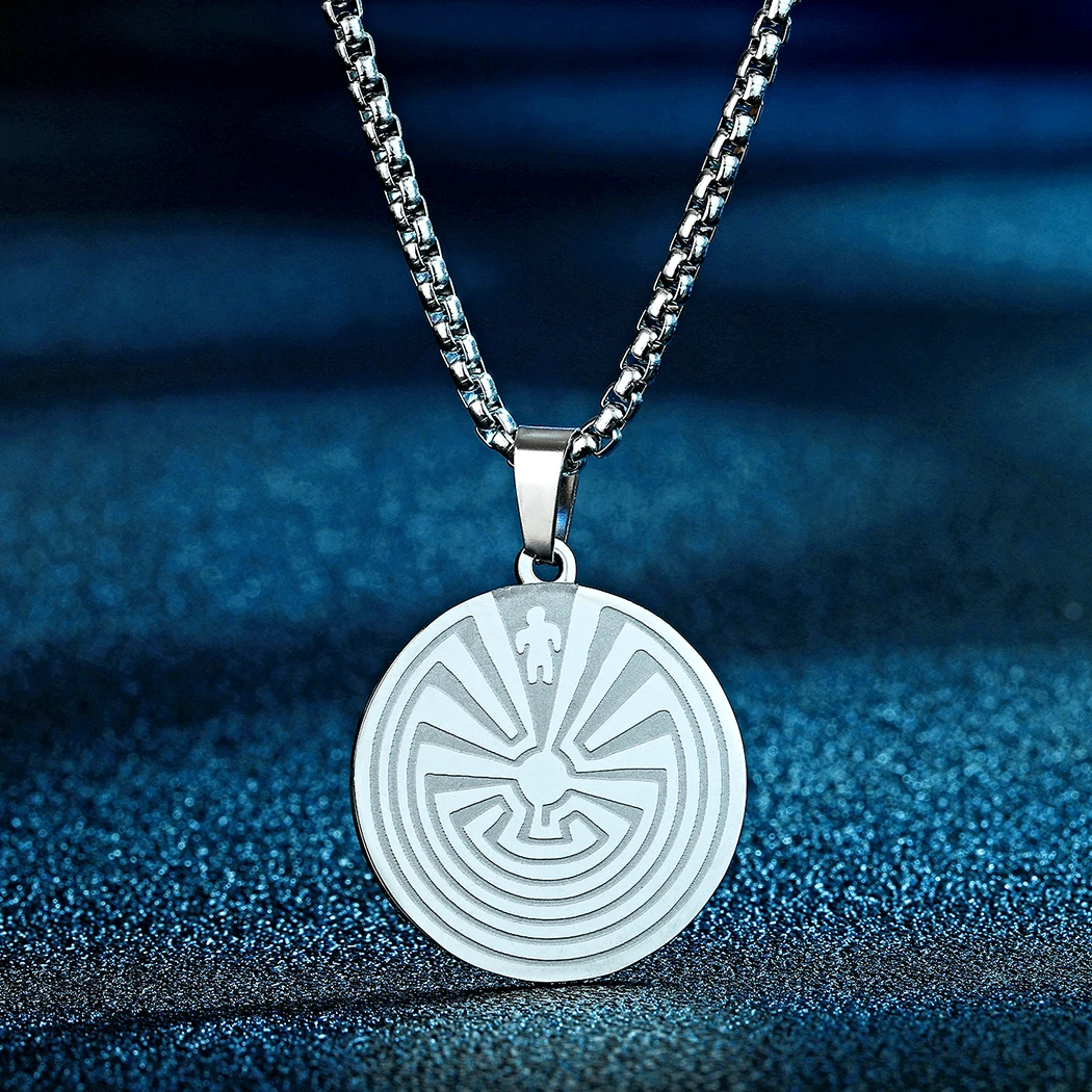 

Todorova Simple Stainless Steel Labyrinth Pendant Necklace For Men Women Dainty Amulet Maze Round Jewelry Gift