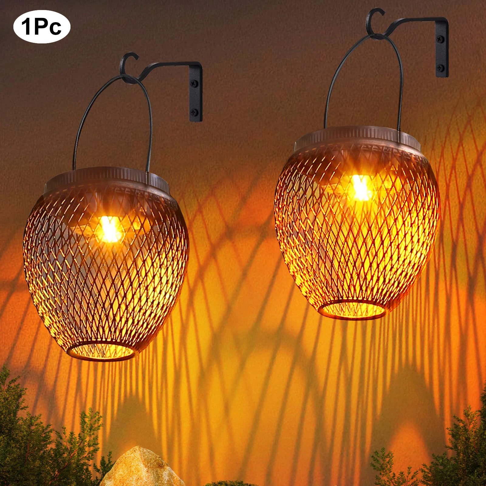 1Pc Solar Powered Decorative Lantern Outdoor Waterproof Metal Hanging Solar Garden Lights for Yard Patio Pathway Tree Decoration