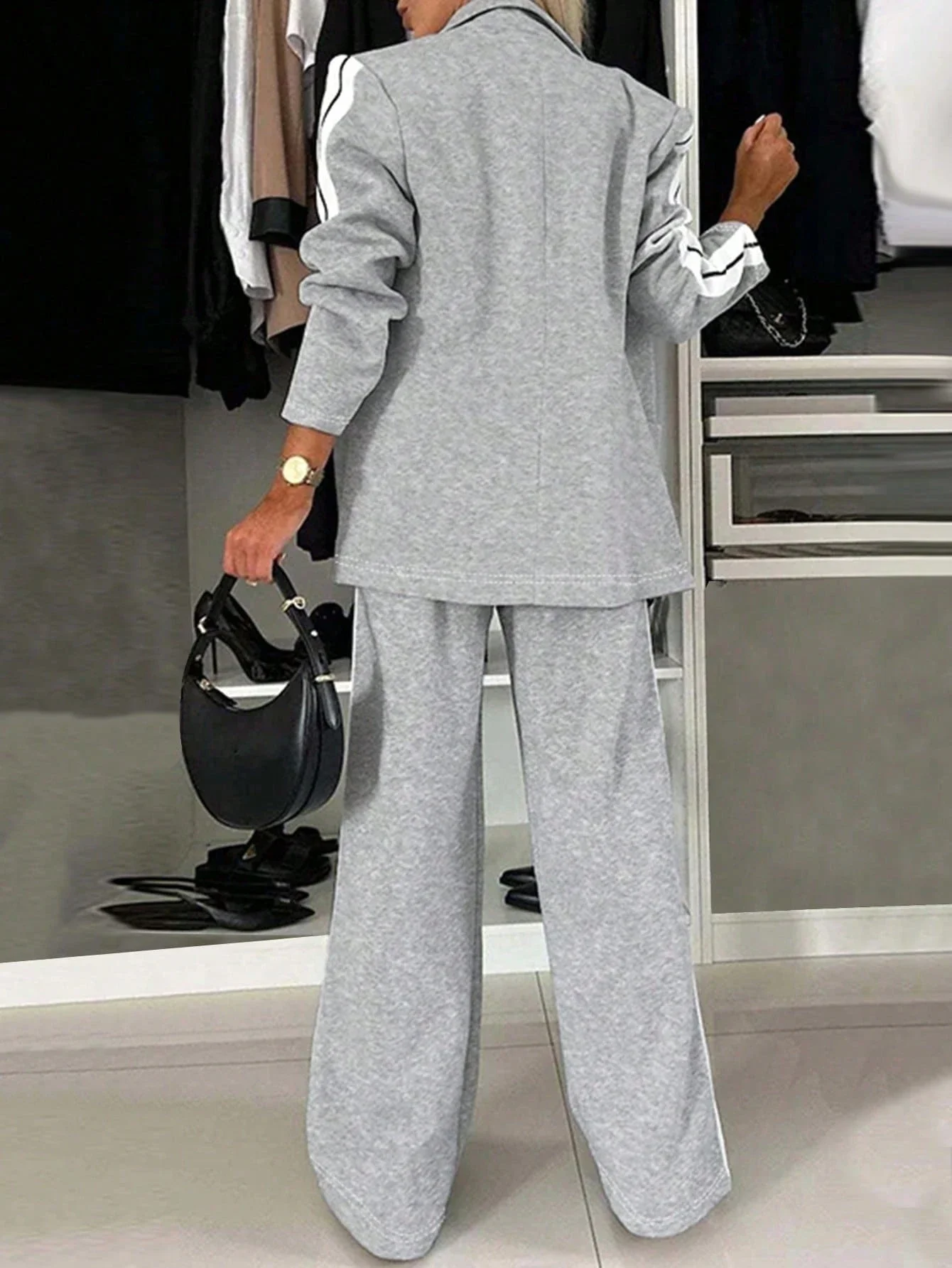 

2pcs Women Casual Lightweight Sporty Striped Long Sleeve Jacket And Pants Set