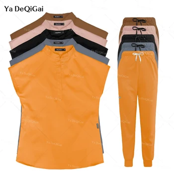 Zestaw Scrubs dla kobiet szpital dla zwierząt domowych zestaw mundurków peeling garnitury Solid Color Unisex fartuch operacyjny kieszeń V-neck biegaczy cena hurtowa