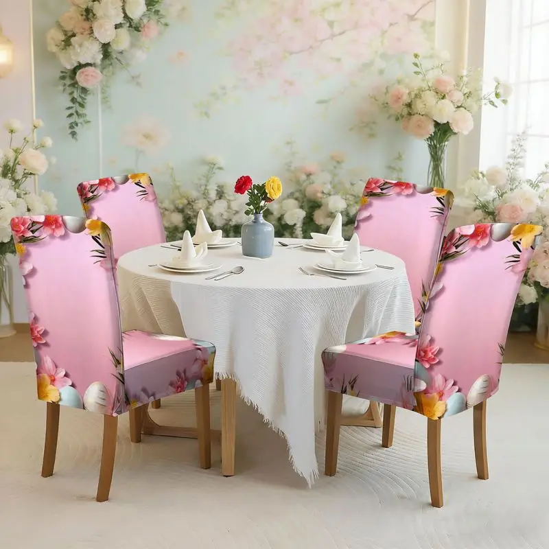 

Набор чехлов для обеденных стульев с плоским принтом, тематика Пасхи, узоры с цветами и яйцами, чехол для стула.