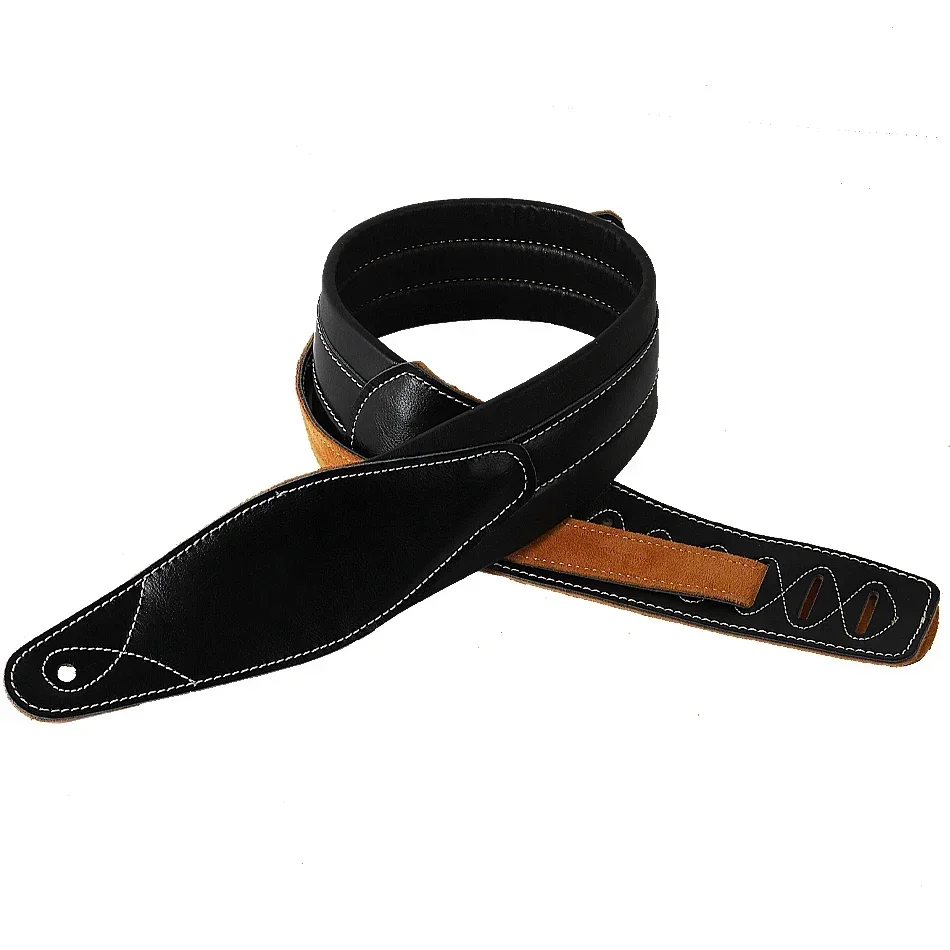 CB Logo Leather Padded Black Guitar Strap for Electric Acoustic Guitar Bass Adjustable Belt