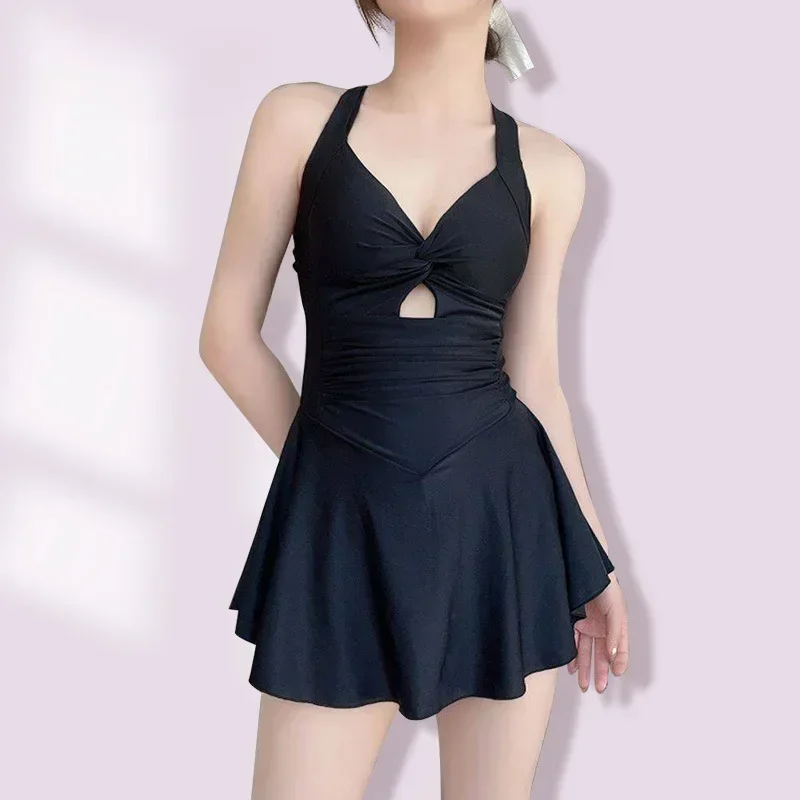 بدلة سباحة للنساء بلون سادة للتخسيس من قطعة واحدة، نمط فستان محافظ لشد الخصر، بدلة سباحة للتخسيس والعطلات #2