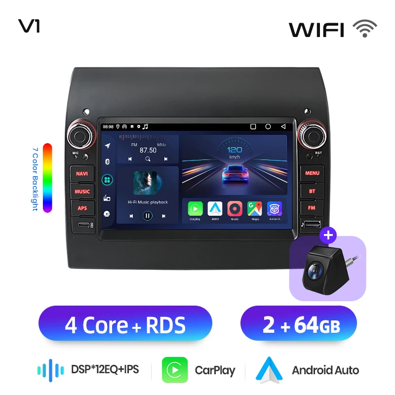 Junsun 7" draadloze CarPlay Android Auto autoradio voor Fiat Ducato 2015 2016 2017-2020 Multimedia draadloze Apple CarPlay slimme intelligente systemen IPS touchscreen stereo videospeler 2 Din
