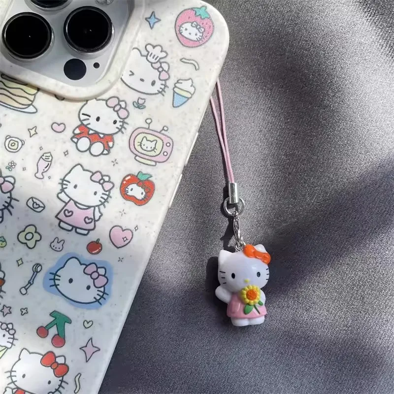 Cordón para teléfono móvil Kawaii Sanrio Hello Kitty, cadena para cámara Ccd de gato KT de dibujos animados, llavero con abalorio para teléfono móvil, regalos colgantes para bolso