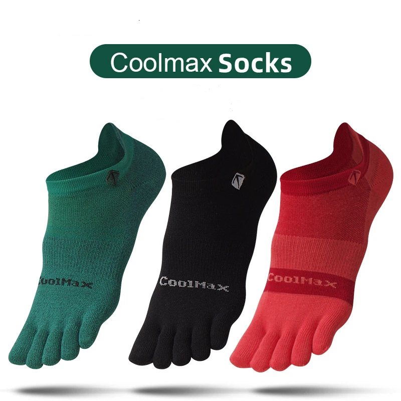 1 Pairs Coolmax Boat Socks for Men Solid Colors Breathable Cotton Quick-Drying Sweat-Wicking Elasticity Five-Finger Cycling Sock